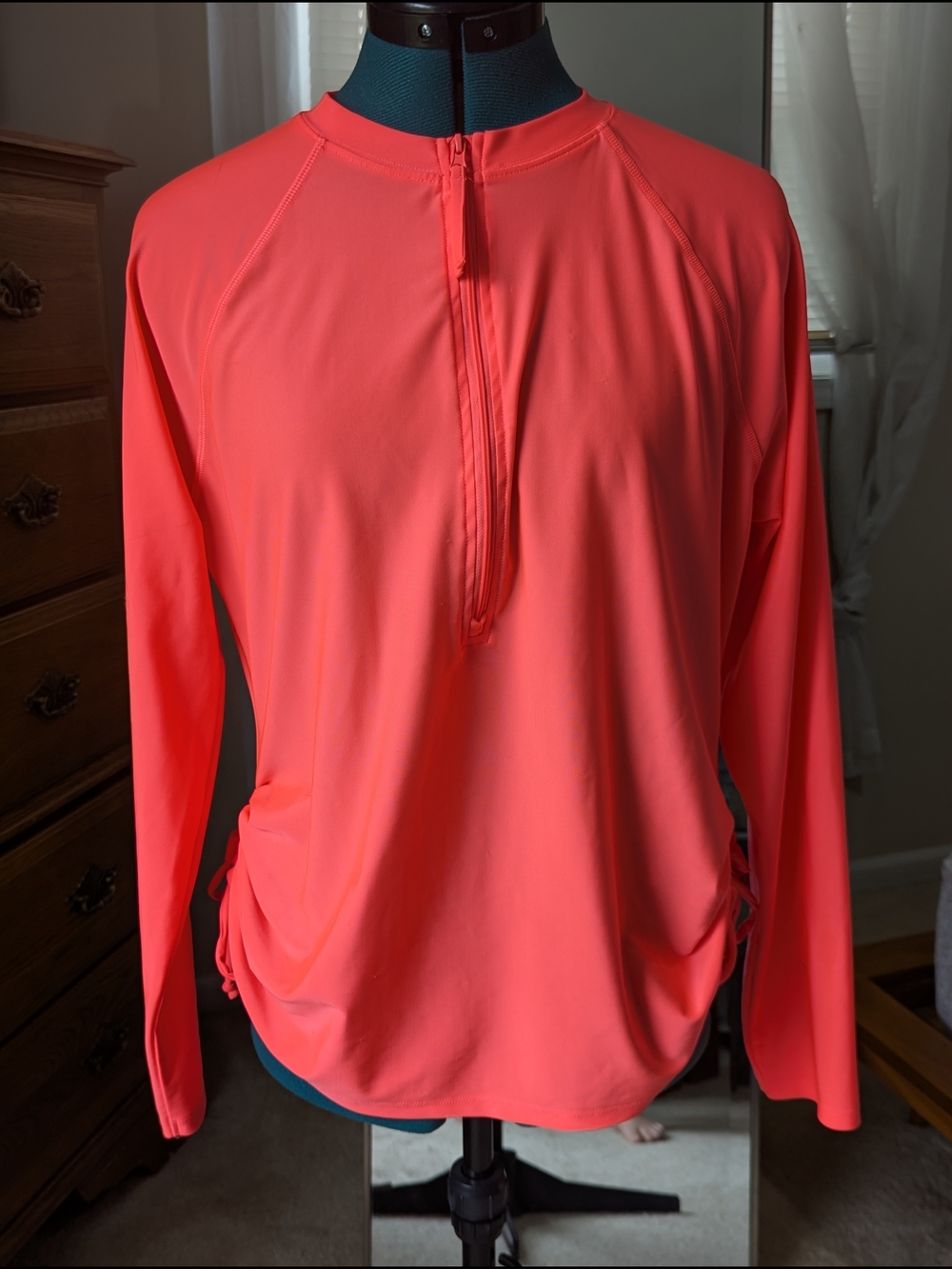 Free Country Neon Coral Zip-Front Swim Top